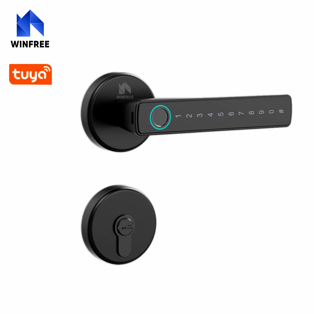 Tuya Connected Door Lock Smart Card Digital Electronic Interior Door Locks and Handles Black Biometric Fingerprint Door Lock