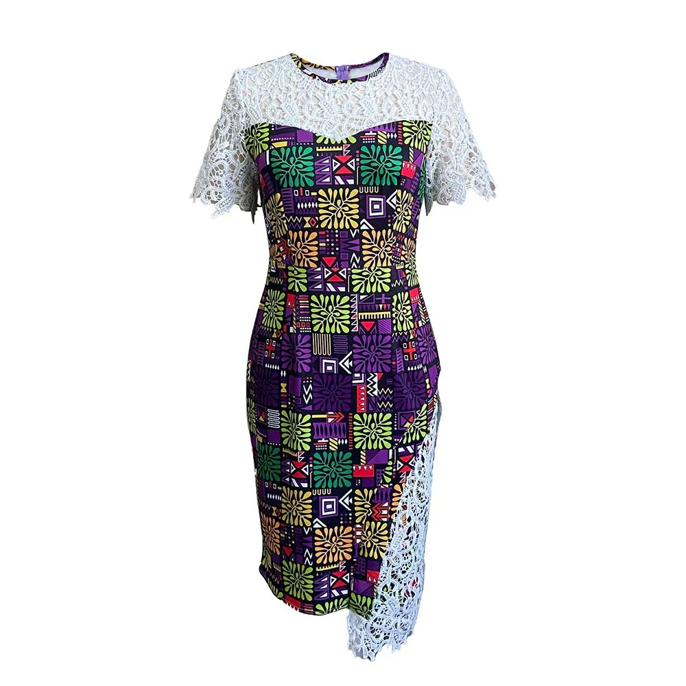 2022 Summer new arrival patchwork design lace bodycon dress women elegant casual african dresses for womens clothing