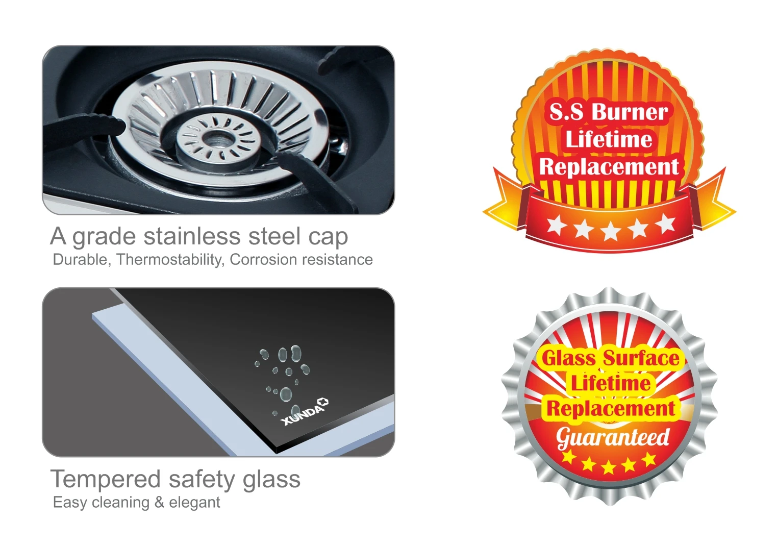 Xunda Wholesale Price Double Burner Gas Stove Stainless Steel Gas