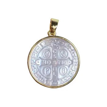 Mary Jesus Cross Carved Christ Cameo Bead White Mother of Pearl shell jewlery Gold Plated pendant
