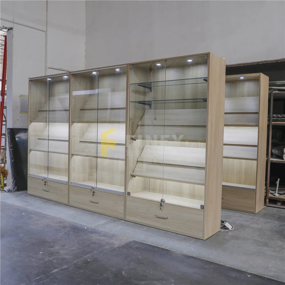 Customized Factory Price Kitchenware Store Display Showcase Retail Wooden Glass Showcase Knife Display Cases