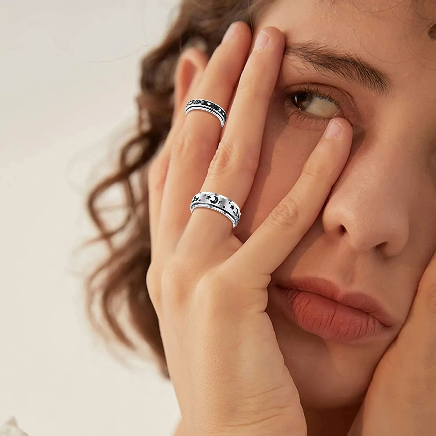 Legenstar Stainless Steel Spinner Rings for Women Men Fidget Band Rings Sun Moon Star Meditation Worry Ring for Stress Relieving