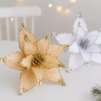 25cm sequin flannelette Christmas flower Gold Champagne flower Christmas tree decoration DIY accessories