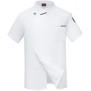 French High-End Men's Summer Workwear Short-Sleeved Chef Uniforms in Twill Fabric for Kitchen Catering Bakery Shop Hotels