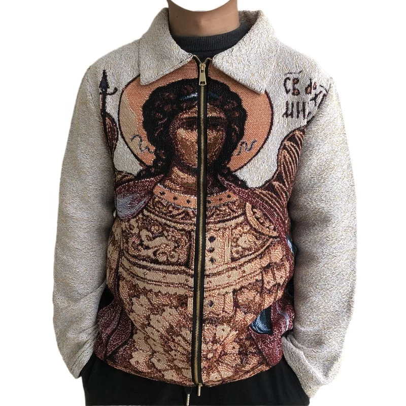 Wholesale Custom Tapestri Plus Size Men's Jackets Man Portrait Sweatshirt  Warm Windbreaker Woven Tapestry zipper Cardigan Sweater Coats From  m.