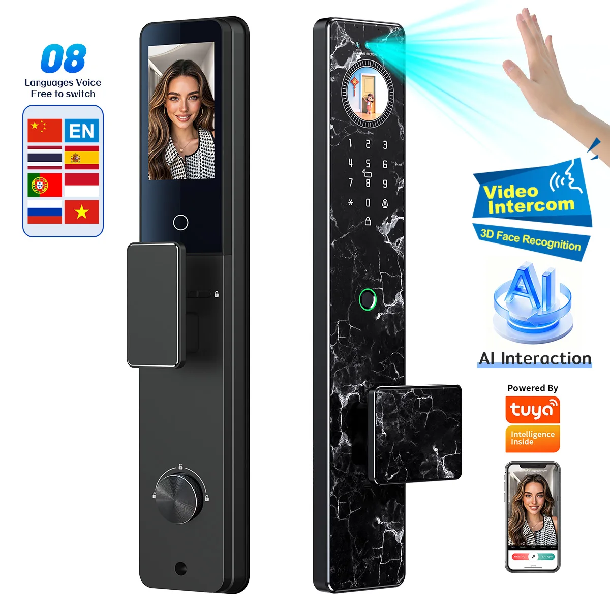 HanDaily Palmvenen-KI-Smartlock mit Gesichtserkennung, Fingerabdruck, Video-Türsprechanlage, digitales Schloss mit Kamera, Smart-Home-Produkte A40