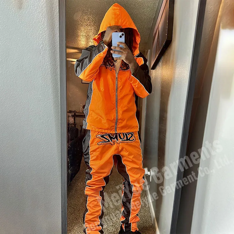 Costumes Orange Sweatsuit Mens KY Orange Sweat Suit Sporty Stripe