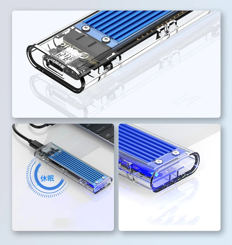 Transparent TYPE-C to M.2 NVMe SSD enclosure USB3.1 to M.2 PCIe hard case