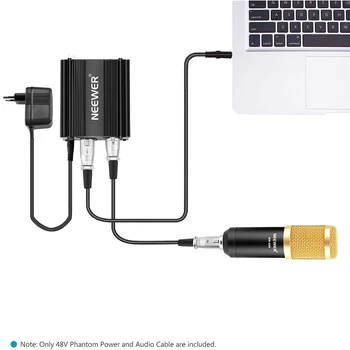 Neewer 1Channel48vPhantom Power Black with Adapter and Audio Cable for Condenser Microphone Music Recording Equipment detail image