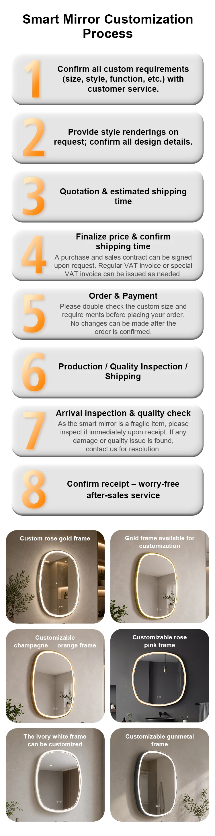 Aluminum Frame Smart Mirror Anti-fog Backlit LED Mirror with Temp Display for Luxury Hotel