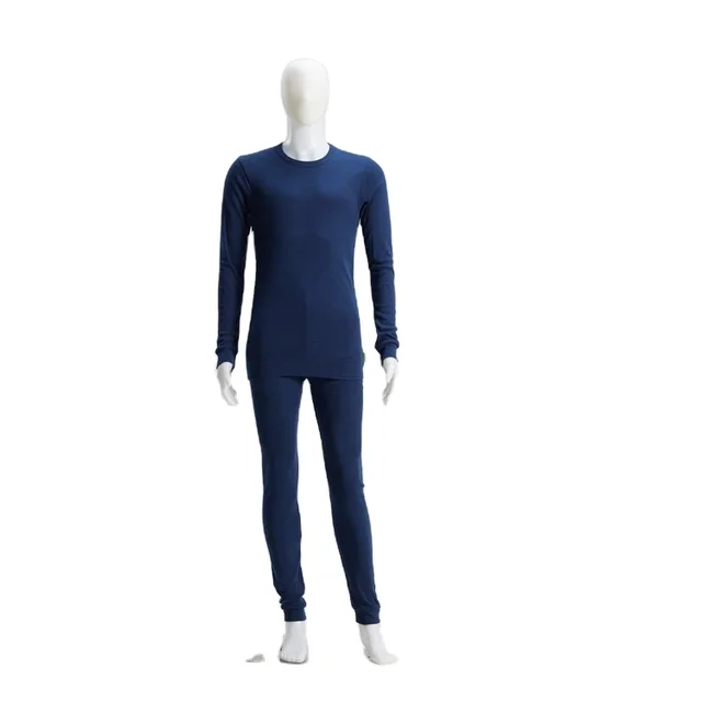Polypropylene staple fiber high performance knit thermal blue long sleeve underwear sets for man