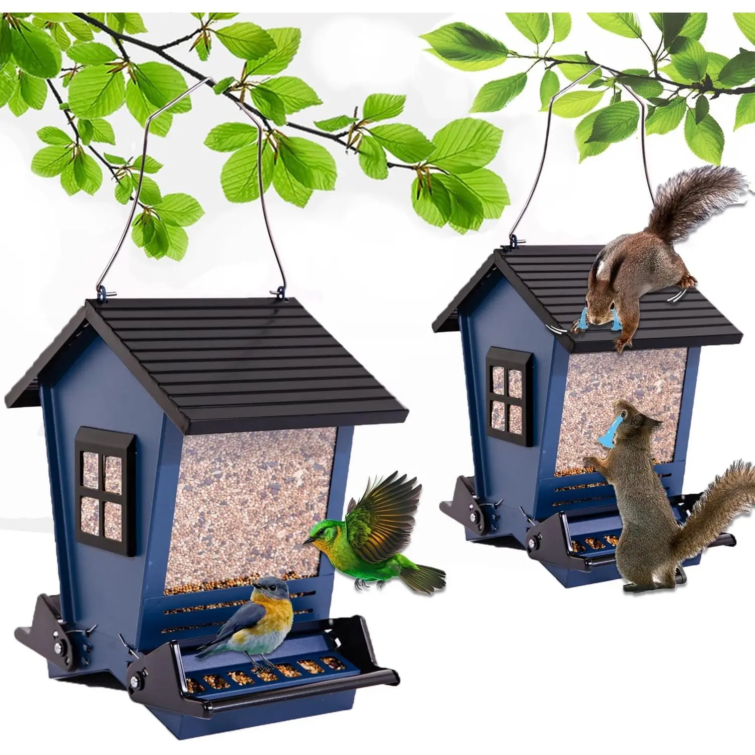 Premium Outdoor Metal Hanging Wild Bird Feeder Squirrel Proof Large Bilateral Weight-Activated Perches for Backyard Birding