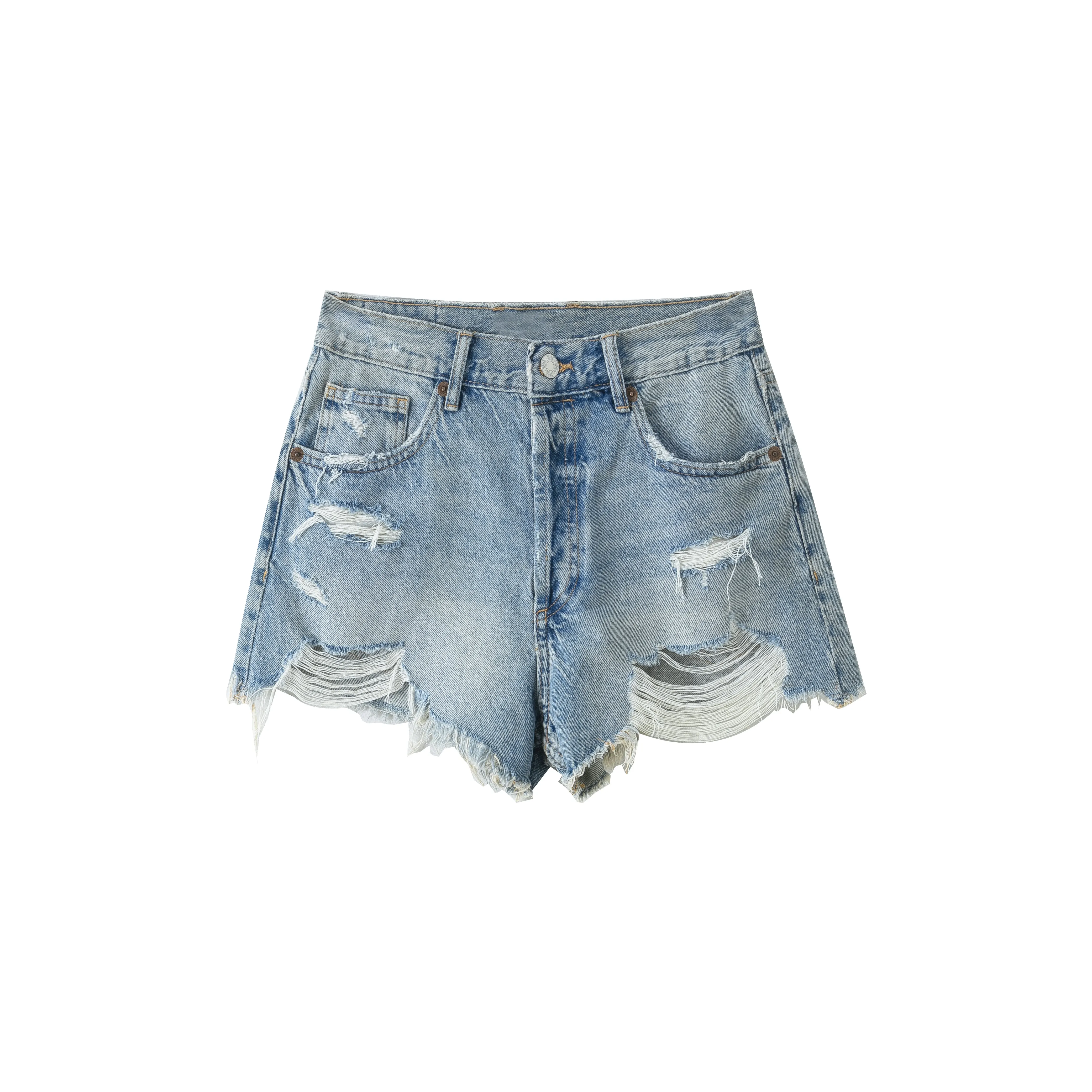 Clothing Manufacturers Ripped Hole Button Ladies Custom Denim Pants Denim Shorts Women's Shorts Women Jeans