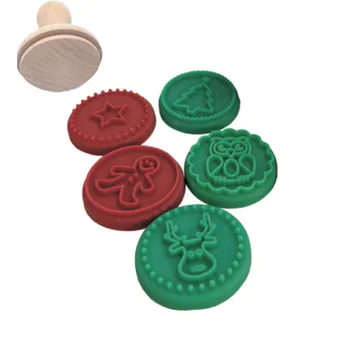 Wholesale Custom 5Pcs/Set DIY Biscuit Silicone Customized Cookie Stamp With Wooden Handle