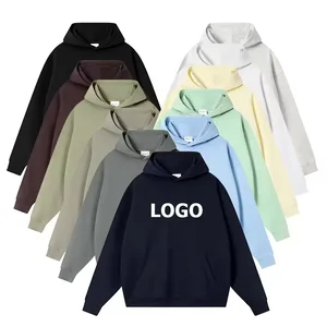 Custom LOGO 400GSM Oversized Frency Terry Spring Casual 100% Cotton Men Knitted Top Solid Color Windproof Hoodies Sweatshirt