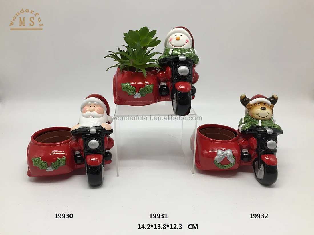 Christmas santa claus flower pot ceramic snowman garden pot small red planter pot home decorative crafts