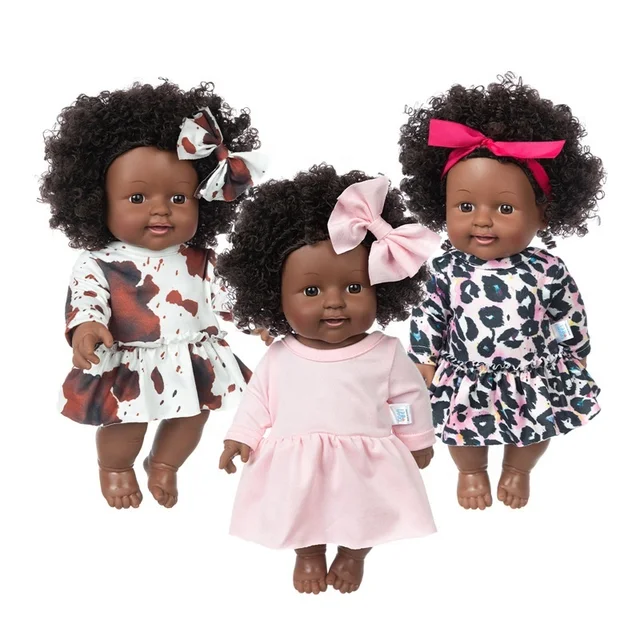 Black skin children's vinyl Reborn Birth simulation 3D eye toys 30cm children's unisex gift doll bow Factory spot wholesale