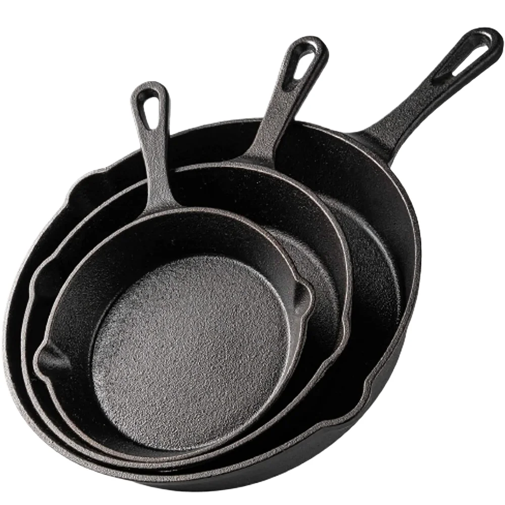 20cm (8 Inch) Pre-Seasoned Cast Iron Skillet - Non Stick Frying Pan With Wood Handle