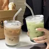 Vertical striped bamboo-shaped cup, 400ml [Lid and straws - 2-pack]