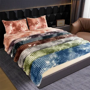 Luxury Crystal Fleece Bear Shaggy Bed Blankets Soft Thick Plush Faux Fur Throw Blanket Custom Size Tie-Dye Printing Home Travel