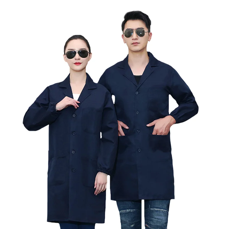 White Blue Solid Color Lab Coat Men's And Women's Dirty Work Clothes ...