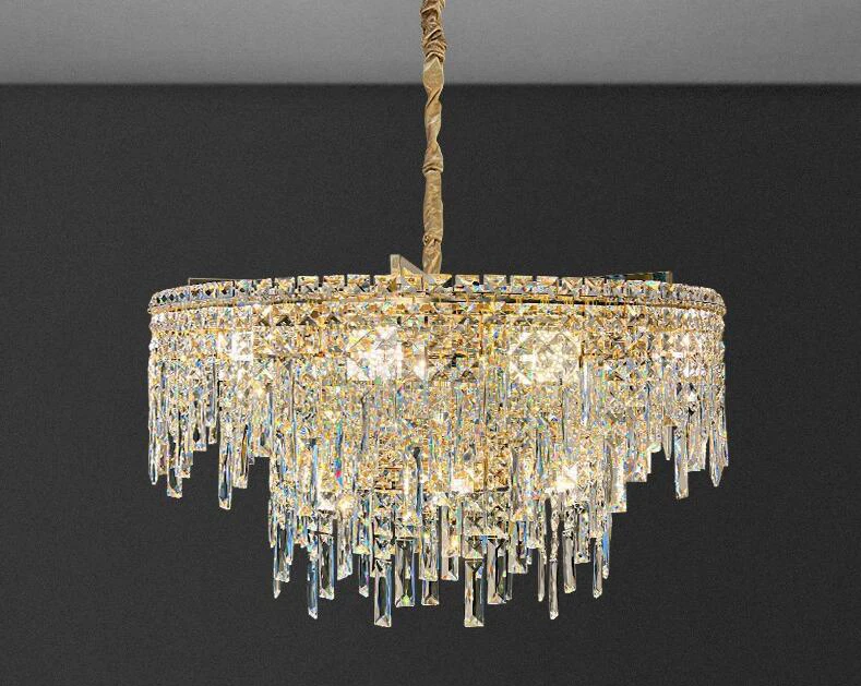 MEEROSEE Circular Pendant Light Bedroom Decorative Luxury K9 Crystal Hanging Lamp Home E14 Luxury Modern Chandelier MD98013