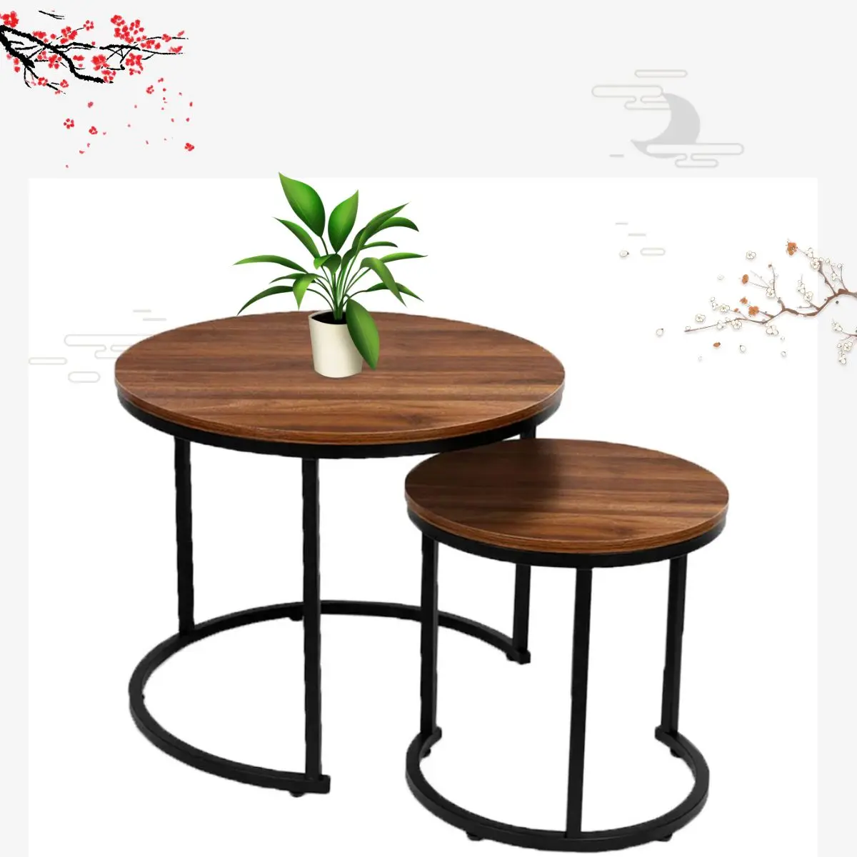 metal frame living room furniture wooden top round luxury coffee table modern