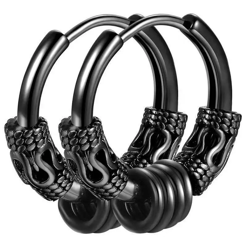 Punk Stainless Steel Hoop Earrings Black Earrings Set for Men
