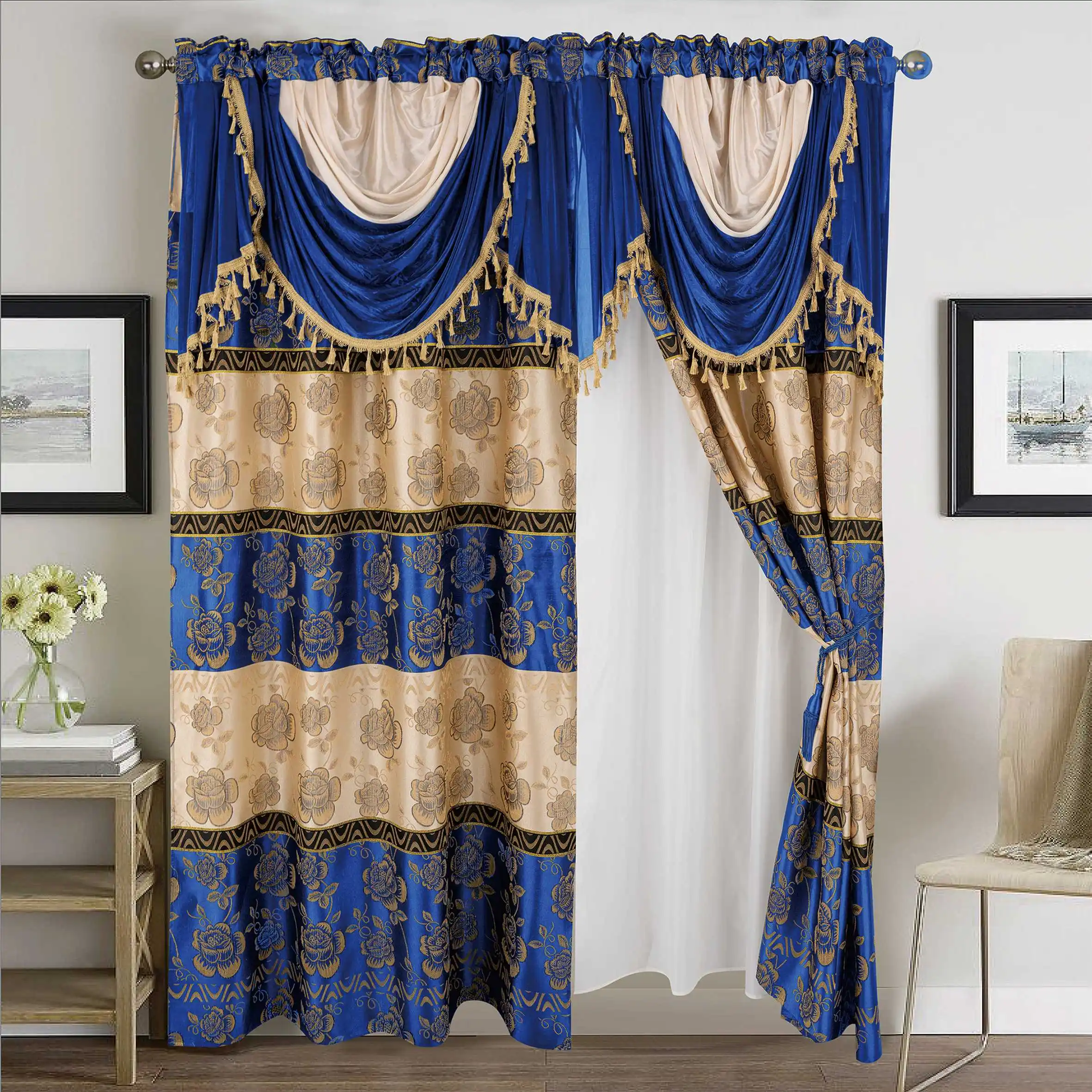 New Patter Double Layer Curtain Panel Luxury European Style Window ...