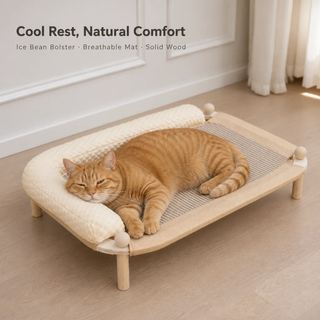 Solid Wood Elevated Cat Bed with Interchangeable Mats — 2