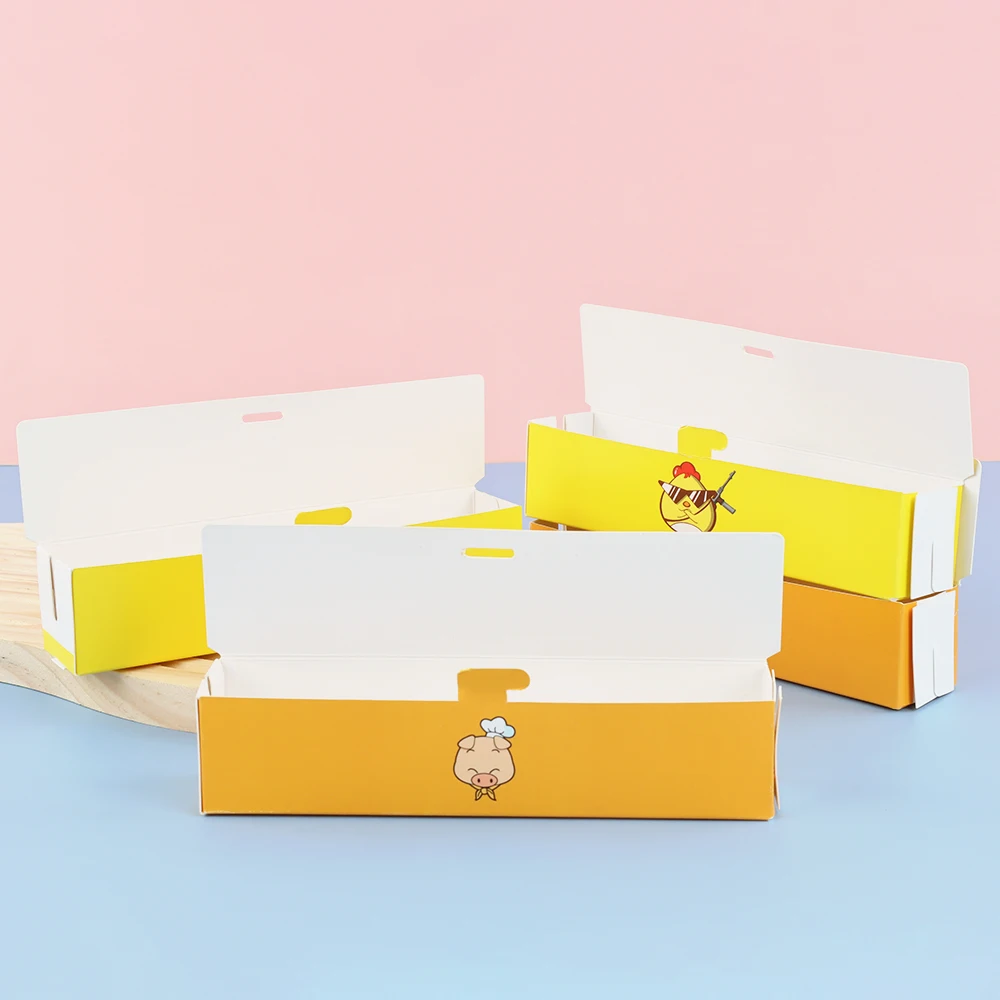 Korean Street Food Hot Dog Box Food Safe White Paper Board Box Takeaway Printed Corn Dog Box Food Packaging Snack Box