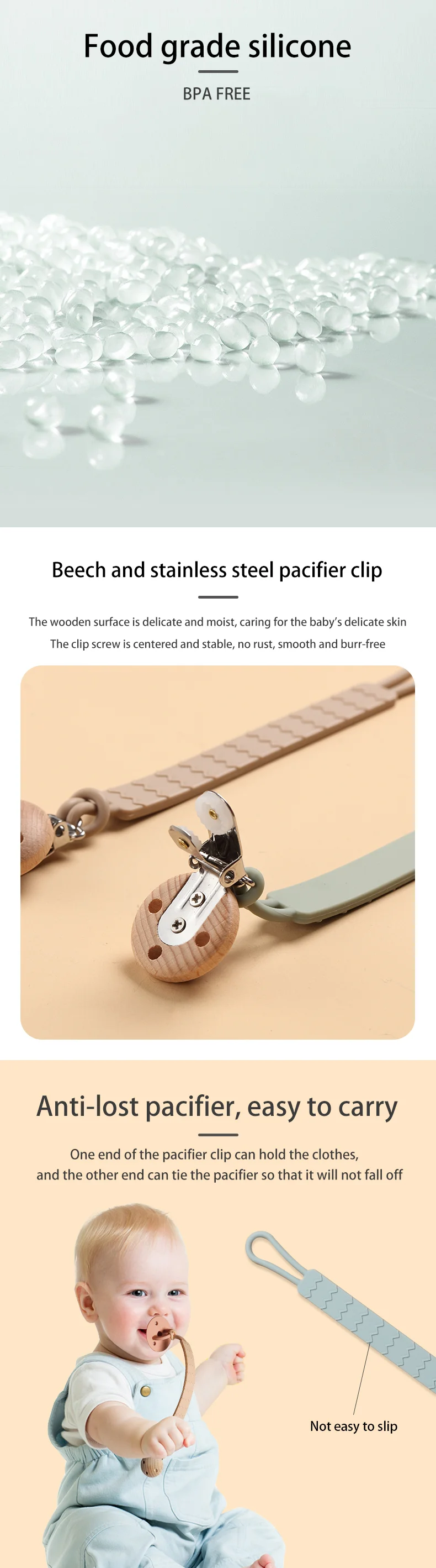 Wholesale Chewable Wooden Silicone Dummy Pacifier Clip Silicone Baby Pacifier Clip Chain Buy