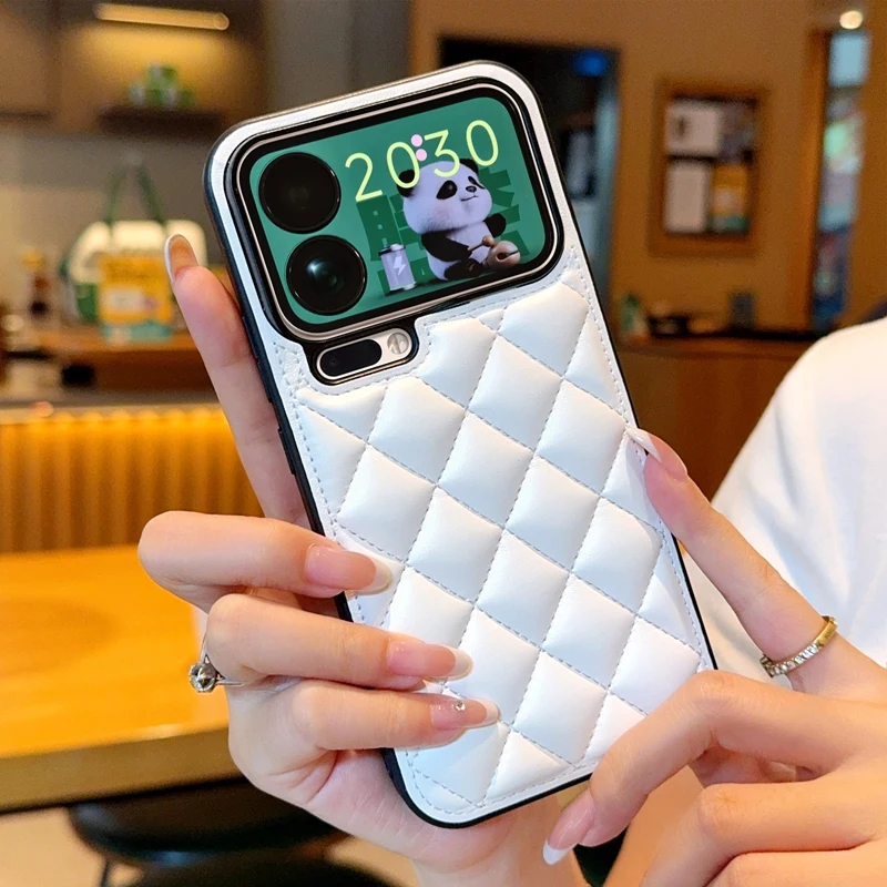 Fashion 3D Grid Soft PU Surface Hard Phone Case for Xiaomi 15 17 Pro Max High Quality Rhombus Cover for Xiaomi 13 14 15 Ultra