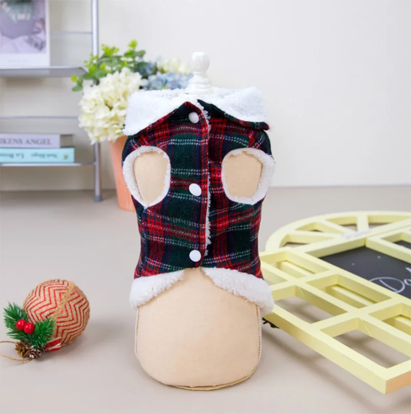 Plaid Printed Christmas Deer Dog Christmas Clothes Costume Winter Warm  Windproof Puppy Vest Christmas Dog Harness with Leash