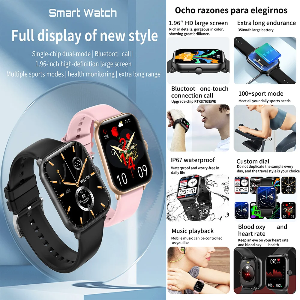 L26 Big 350MAH Battery Inch Screen Smartwatch Body Temperature BT  Calling Custom Watch Dial Smart Watch