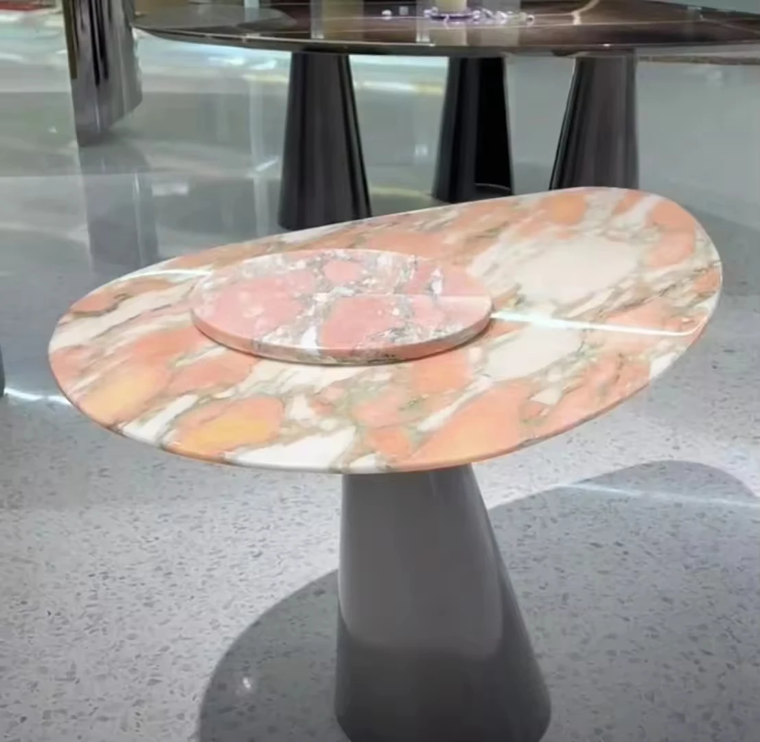 product yuanda oem factory wholesale rose marble tabletop custom size polished honed round oval dining coffee table top supplier807-5