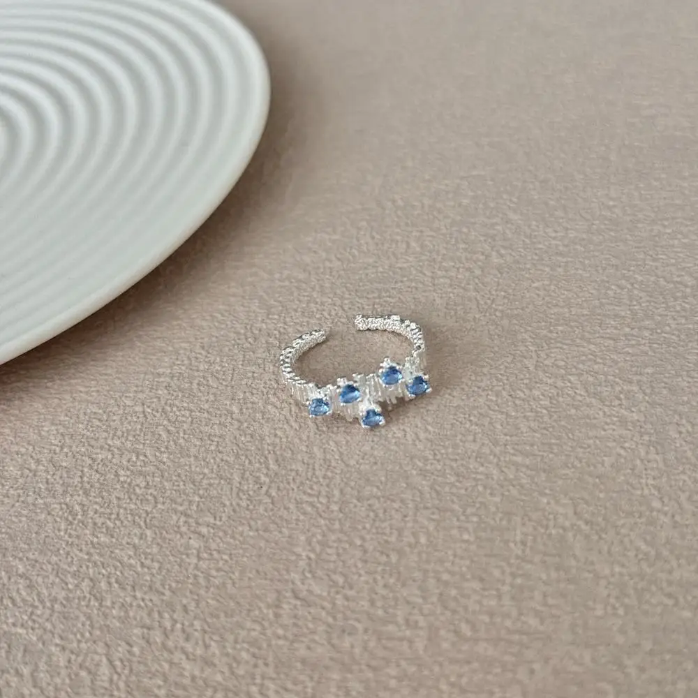 KAKODIY New Arrival Open Adjustable Engagement 925 Sterling Silver Wedding Blue Zircon Ring for Women detail 1