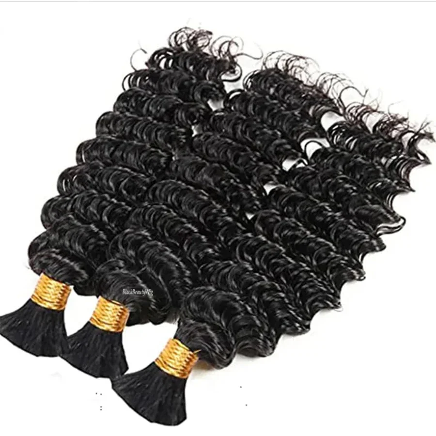 Capelli umani sfusi a onde profonde per intrecciare, estensioni per capelli brasiliani Remy, micro trecce da 100 g_voghion.com