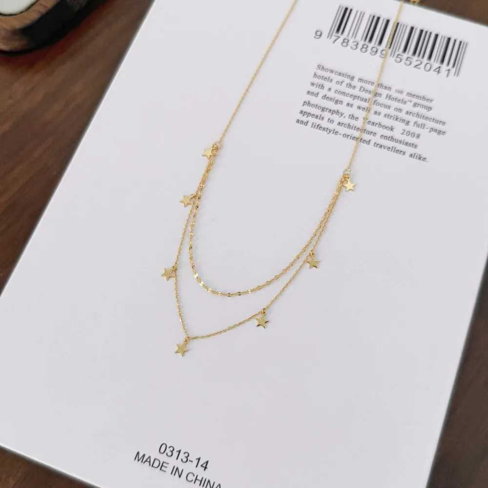 KAKODIY simple design fashion jewelry double chain five star pendant necklace daily dress jewelry necklace detail 8