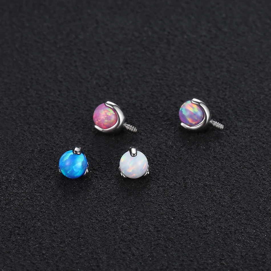 10Pcs Titanium Threaded Claw Opal Replacement for Ear Studs Cartilage Helix Tragus Piercing Labret Industrial Barbells Horseshoe