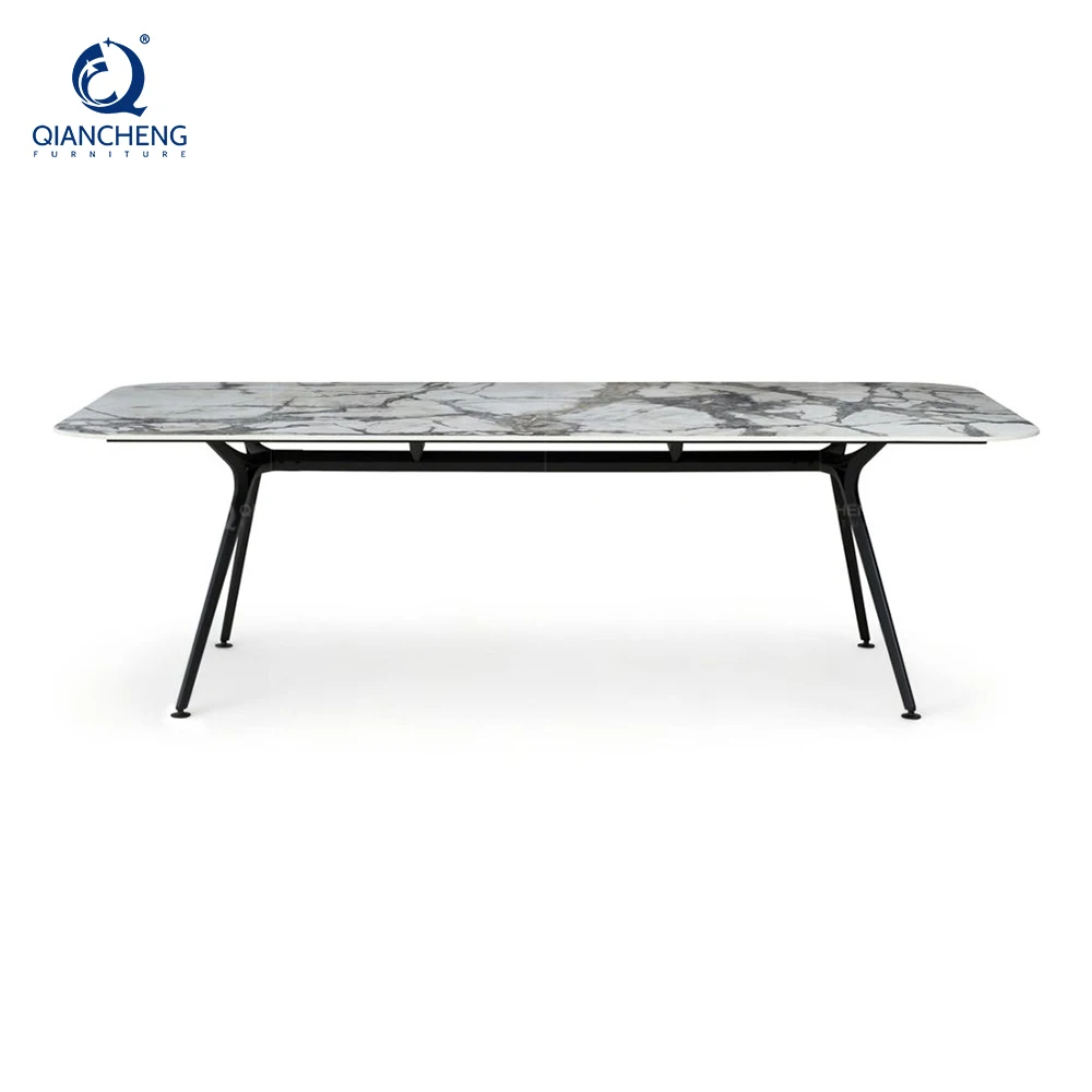 Factory Direct Sintered Stone Glass Composite Top Dining Table with Metal Leg for Kitchen Restaurant and Living Room Furniture