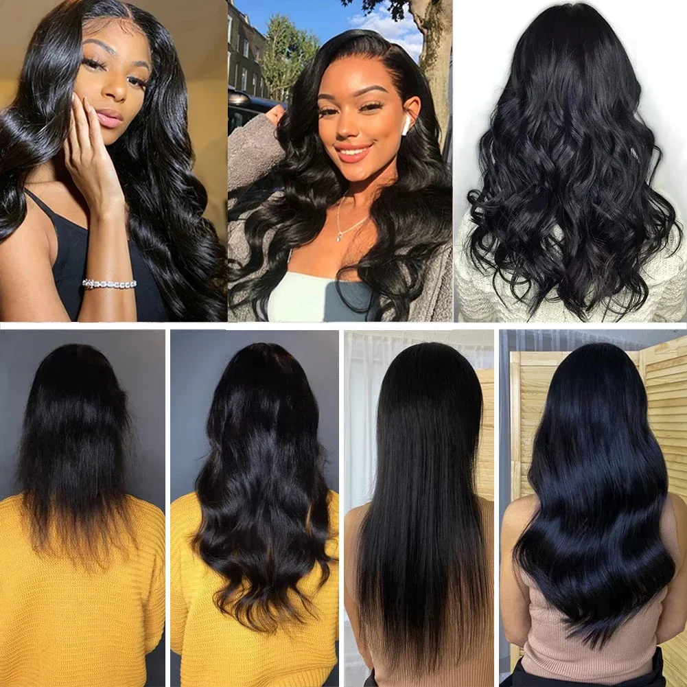 Fita Body Wave em extensão de cabelo humano cor natural Remy trama adesiva alta qualidade #1B para salão_voghion.com