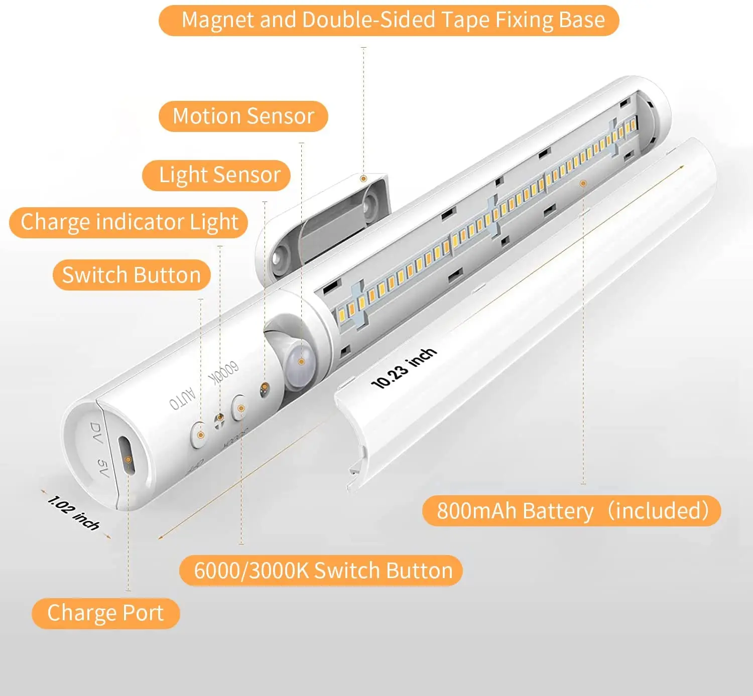 product upgrade  rechargeable wireless under cabinet lighting stick on lights bar motion sensor led  closet light-38