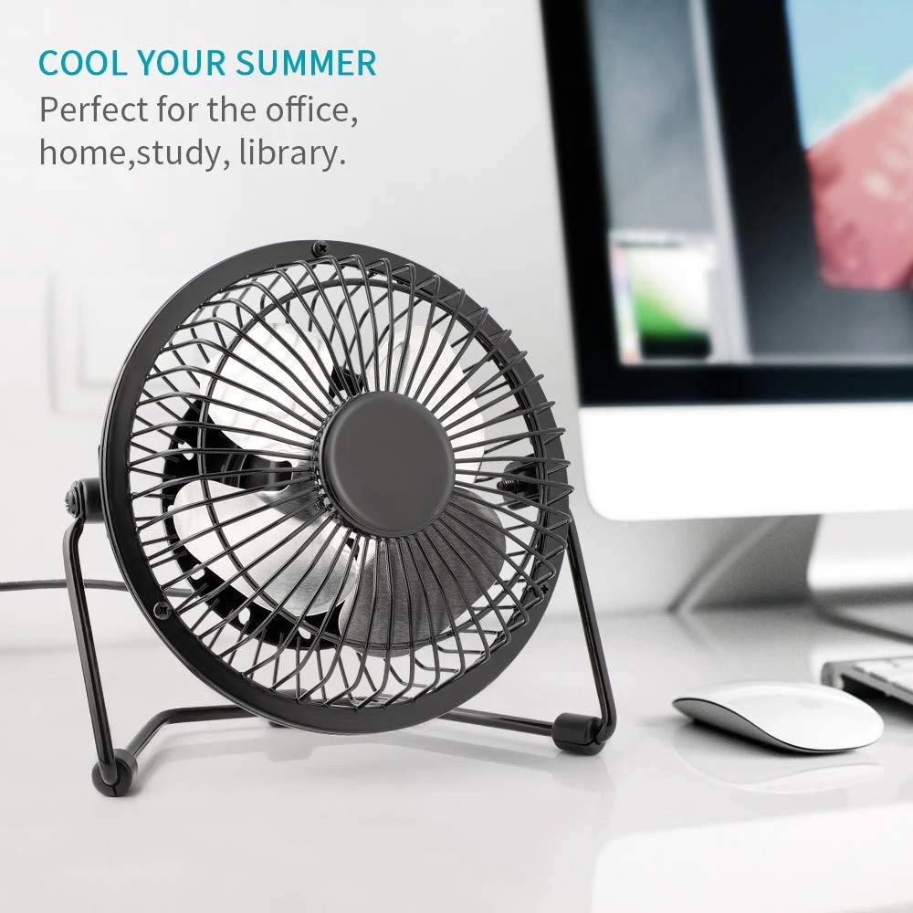 Perfect for Home OPOLAR 4 Inch USB Desk Personal Fan with 2 Setting Portable Mini Table Fan Desktop Metal Design 360 Rotation Quiet Operation Office 