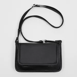 Custom Logo PU Black Leather Men's Mini Crossbody Sling Shoulder Messenger Bag for Men