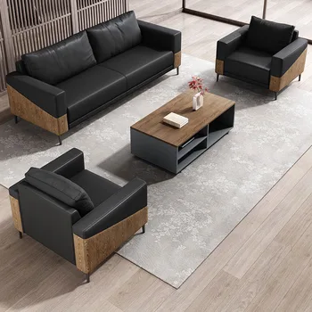 Modern Style Three-Person Leather Office Sofa Set for Business Reception & Meeting Room for Living Room Made in Foshan