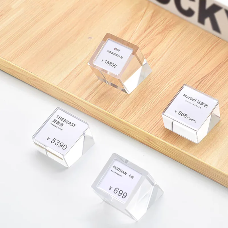 Custom Mini   Square Clear Tabletop Name Sign Stand Price Label Small Acrylic Sign Holder for Bakery Jewelry Cafe