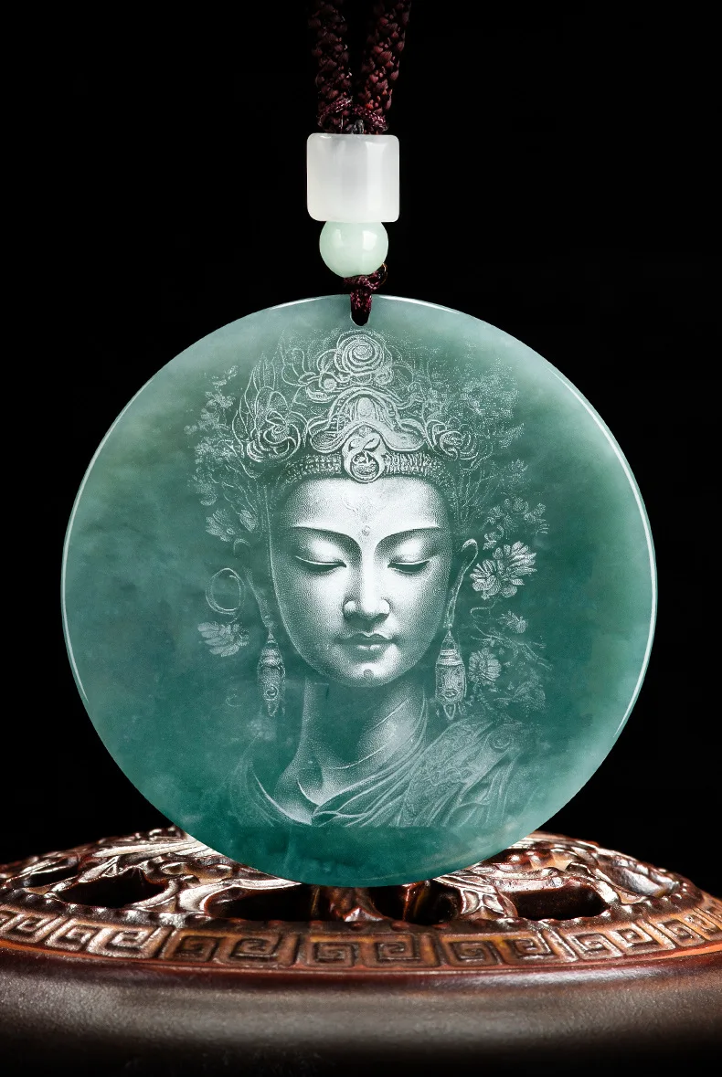 Natural Jadeite Avalokiteshvara Avalokiteshvara Jade Pendant Blue Water Kind Of Jadeite Chinese