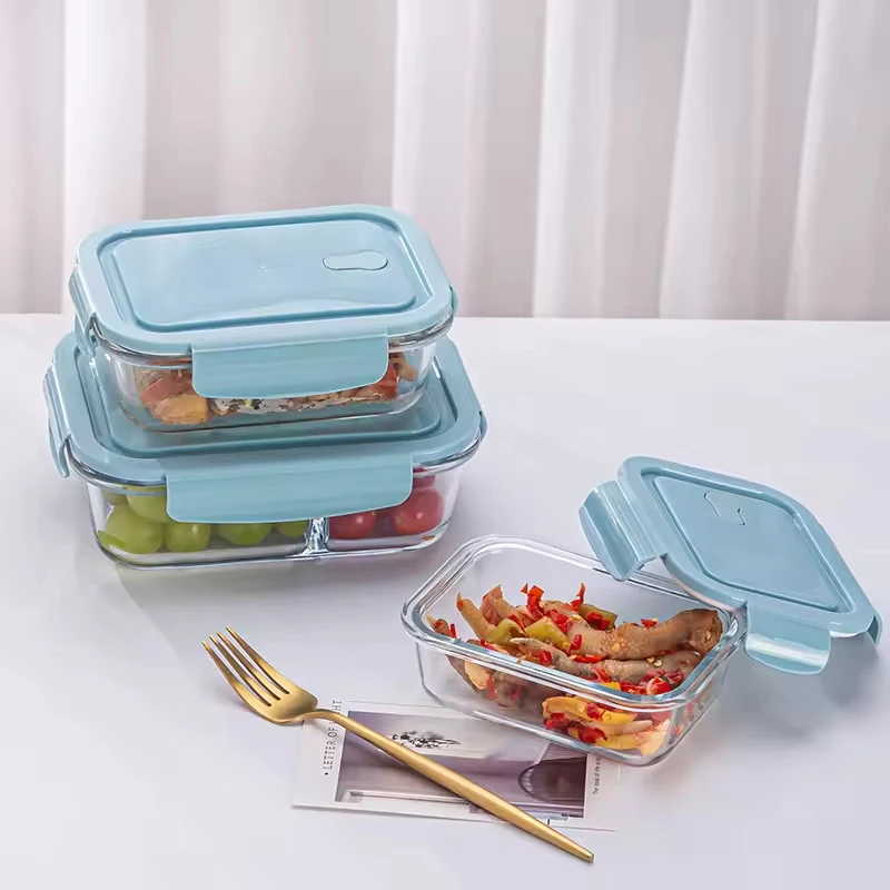 Wholesale 410ml 700ml 1040ml Airtight Glass Meal Prep Containers Plastic Lid Microwave Dishwasher Safe 3 Compartments Lunch Box