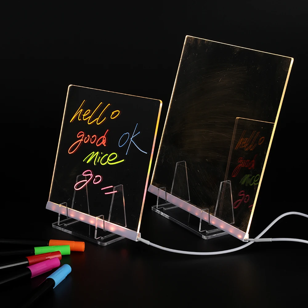 LED Acrylic Message Board Luminous Note Board Acrylic Erasable Memo Portable Writing Board for Office School Home